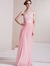 Dramatic Baby Pink Tulle Side Zipper Strapless Sleeveless Floor Length Prom Party Dress Ruching