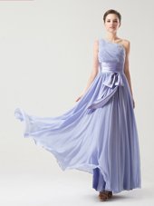 Dynamic Empire Lavender One Shoulder Chiffon Sleeveless Floor Length Side Zipper