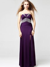 Purple Zipper Strapless Sequins Prom Gown Chiffon Sleeveless