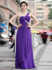 Glamorous One Shoulder Sleeveless Chiffon Homecoming Dress Beading Zipper
