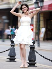 White Strapless Neckline Beading Cocktail Dresses Sleeveless Zipper