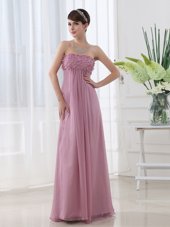 Lilac Empire Chiffon Strapless Sleeveless Hand Made Flower Floor Length Zipper Homecoming Dress