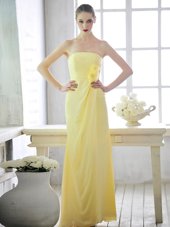 Strapless Sleeveless Chiffon Prom Party Dress Hand Made Flower Lace Up