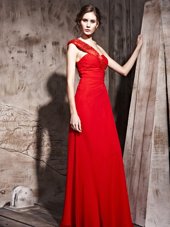 Red Taffeta Side Zipper Prom Dresses Sleeveless Floor Length Beading