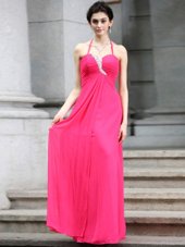 Hot Pink Zipper Halter Top Beading Homecoming Dress Chiffon Sleeveless