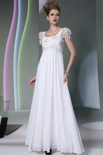 Most Popular Scoop Sleeveless Prom Party Dress Floor Length Beading and Lace White Chiffon