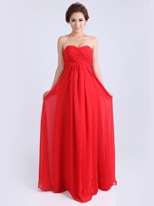Coral Red Column/Sheath Beading Prom Evening Gown Zipper Chiffon Sleeveless Ankle Length