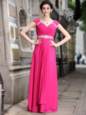 Designer Hot Pink Sleeveless Chiffon Zipper for Prom and Party
