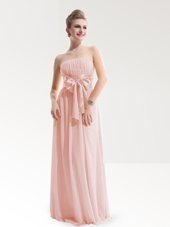 Noble Floor Length Column/Sheath Sleeveless Baby Pink Prom Gown Zipper