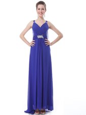 Luxurious With Train Column/Sheath Sleeveless Blue Brush Train Side Zipper