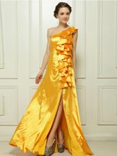 Top Selling One Shoulder Sleeveless Brush Train Ruffles Zipper Evening Dress