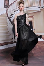 Fashionable One Shoulder Chiffon Sleeveless Floor Length Prom Party Dress and Appliques