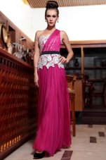 Pretty Ankle Length Fuchsia Prom Gown One Shoulder Sleeveless Side Zipper