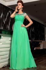 Scoop Floor Length Empire Sleeveless Green Dress for Prom Side Zipper