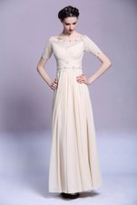 Spaghetti Straps Sleeveless Side Zipper Prom Dress Gold Chiffon