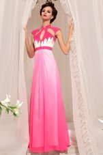 Floor Length Hot Pink High-neck Sleeveless Zipper
