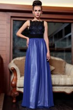 Exquisite Blue And Black Sleeveless Floor Length Beading and Appliques Side Zipper Dress for Prom
