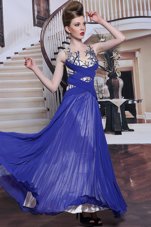 Popular Chiffon Sleeveless Zipper Sequins and Pleated Prom Dress in Royal Blue