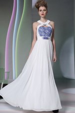 Lovely Halter Top Floor Length Empire Sleeveless White Prom Dresses Zipper