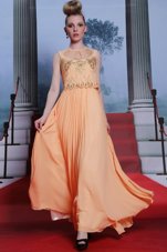 Empire Evening Dress Orange High-neck Chiffon Sleeveless Floor Length Side Zipper
