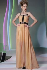 Elegant Floor Length Zipper Prom Dresses Peach and In for Prom and Party with Appliques