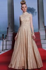 Designer Sleeveless Chiffon Floor Length Zipper Dress for Prom in Peach for with Beading and Sequins