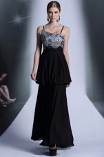 Sequins Black Sleeveless Chiffon Side Zipper Homecoming Dress for Prom and Party