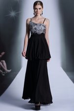 Sequins Black Sleeveless Chiffon Side Zipper Homecoming Dress for Prom and Party