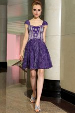 Attractive Lace Purple Square Neckline Beading Cocktail Dresses Sleeveless Zipper