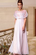 Custom Made Scoop Ankle Length Column/Sheath Cap Sleeves Pink Evening Dress Side Zipper