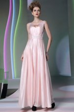 Fantastic Scoop Beading Prom Evening Gown Baby Pink Zipper Sleeveless Floor Length