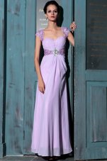 Superior Floor Length Lavender Sweetheart Sleeveless Zipper