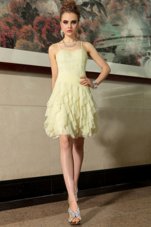 Sleeveless Chiffon Mini Length Side Zipper Cocktail Dresses in Light Yellow for with Ruffled Layers
