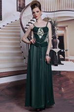 Glittering Teal Chiffon Zipper Prom Evening Gown Sleeveless Floor Length Embroidery