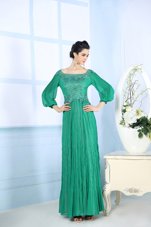 Green 3|4 Length Sleeve Chiffon Zipper Prom Party Dress for Prom and Party