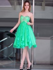 Hot Selling Green A-line Organza Sweetheart Sleeveless Beading Floor Length Zipper Party Dress
