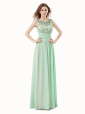 Stunning Scoop Apple Green Sleeveless Chiffon Zipper Homecoming Dress for Prom