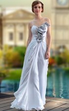 Adorable Floor Length Silver Prom Dress V-neck Sleeveless Zipper