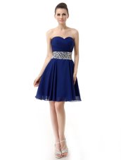 Flare Mini Length Lace Up Party Dress Blue and In for Prom with Beading and Ruffles