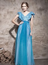 Floor Length Zipper Homecoming Dress Teal and In for Prom and Party with Sequins