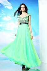 Elegant Column/Sheath Prom Party Dress Multi-color Bateau Chiffon Sleeveless Floor Length Backless