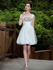 Vintage Knee Length White Cocktail Dress Chiffon Sleeveless Beading
