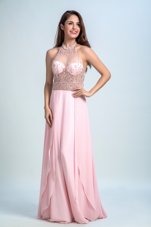 New Style Halter Top Sleeveless Beading Criss Cross Evening Dress