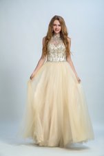 Fantastic Champagne Sleeveless Beading Floor Length Dress for Prom
