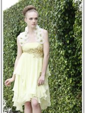 Fine Beading and Appliques Teens Party Dress Light Yellow Backless Sleeveless Knee Length