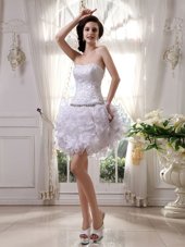 Organza Strapless Sleeveless Zipper Beading and Ruffles Cocktail Dress in White