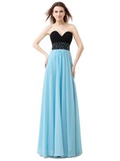 Fashion Blue And Black Prom Gown Prom and For with Beading Sweetheart Sleeveless Lace Up
