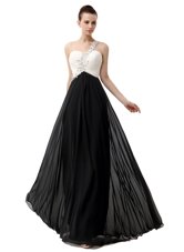 One Shoulder Sleeveless Zipper Floor Length Beading Prom Party Dress