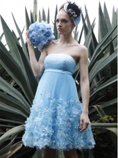Knee Length Baby Blue Cocktail Dress Strapless Sleeveless Backless