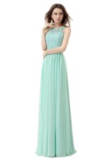 Customized Scoop Apple Green Zipper Prom Dress Ruffles Sleeveless Floor Length